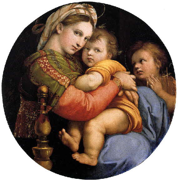 Raffaello Sanzio da Urbino Raffael (1483 - 1520)  - Madonna della Seggiola (1513) - zum Vergleich das Original im Palazzo Pitti in Florenz